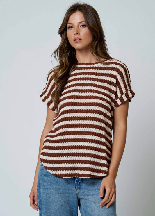 Brown Textured Stripe Dolman Top