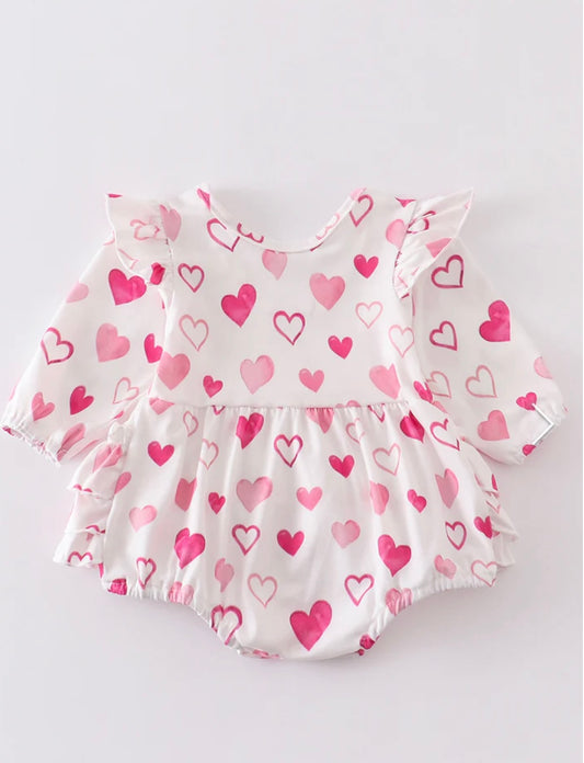 White Heart Pink Valentine Baby Romper