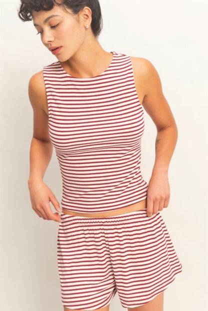 Red Striped Tank & Shorts Set