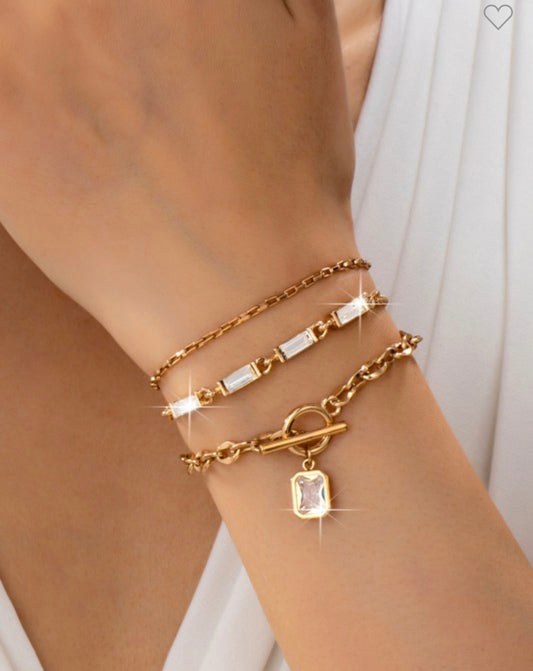 Multi Baguette Crystals & Toggle Clasp Bracelet Set
