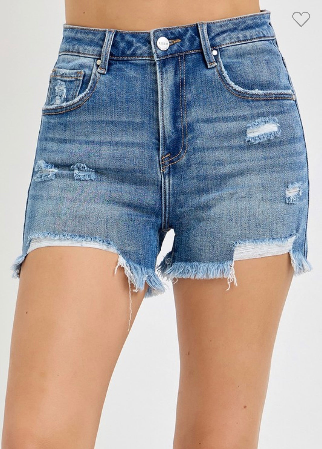 High Rise Front Distressed Shorts