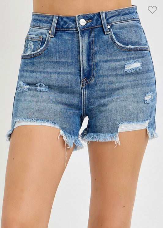 High Rise Front Distressed Shorts