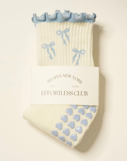 Dusty Blue Bow Pilates Socks