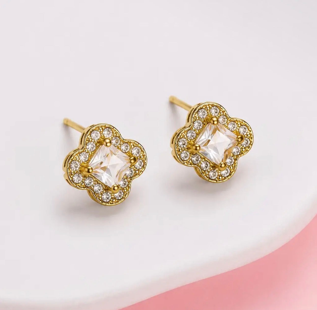 Crystal Halo Stud Earrings White