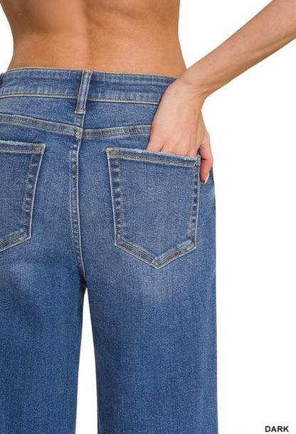 Cuffed Wide Leg Denim Pants