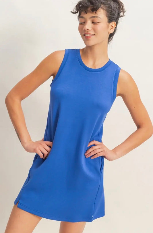 Blue Crew Neck Mini Dress