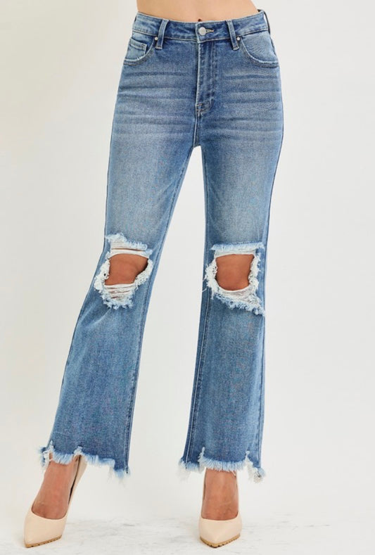 High Rise Straight Cropped Medium Jeans