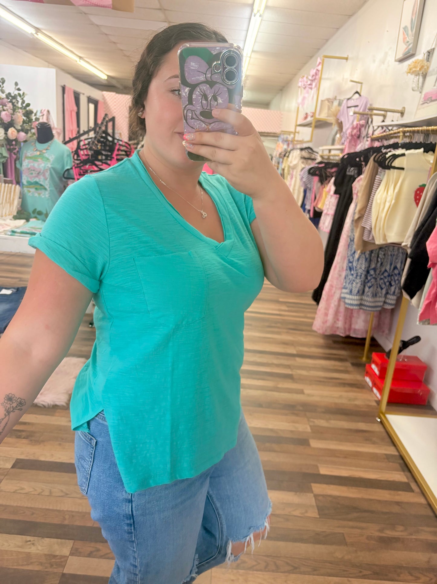 Rolled Sleeve V Neck Tank