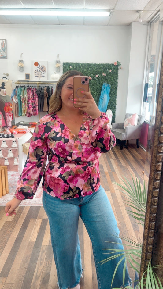 Black Fuchsia Pepplum Blouse