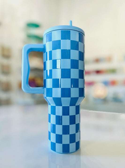 Blue Checkered 40oz Cup