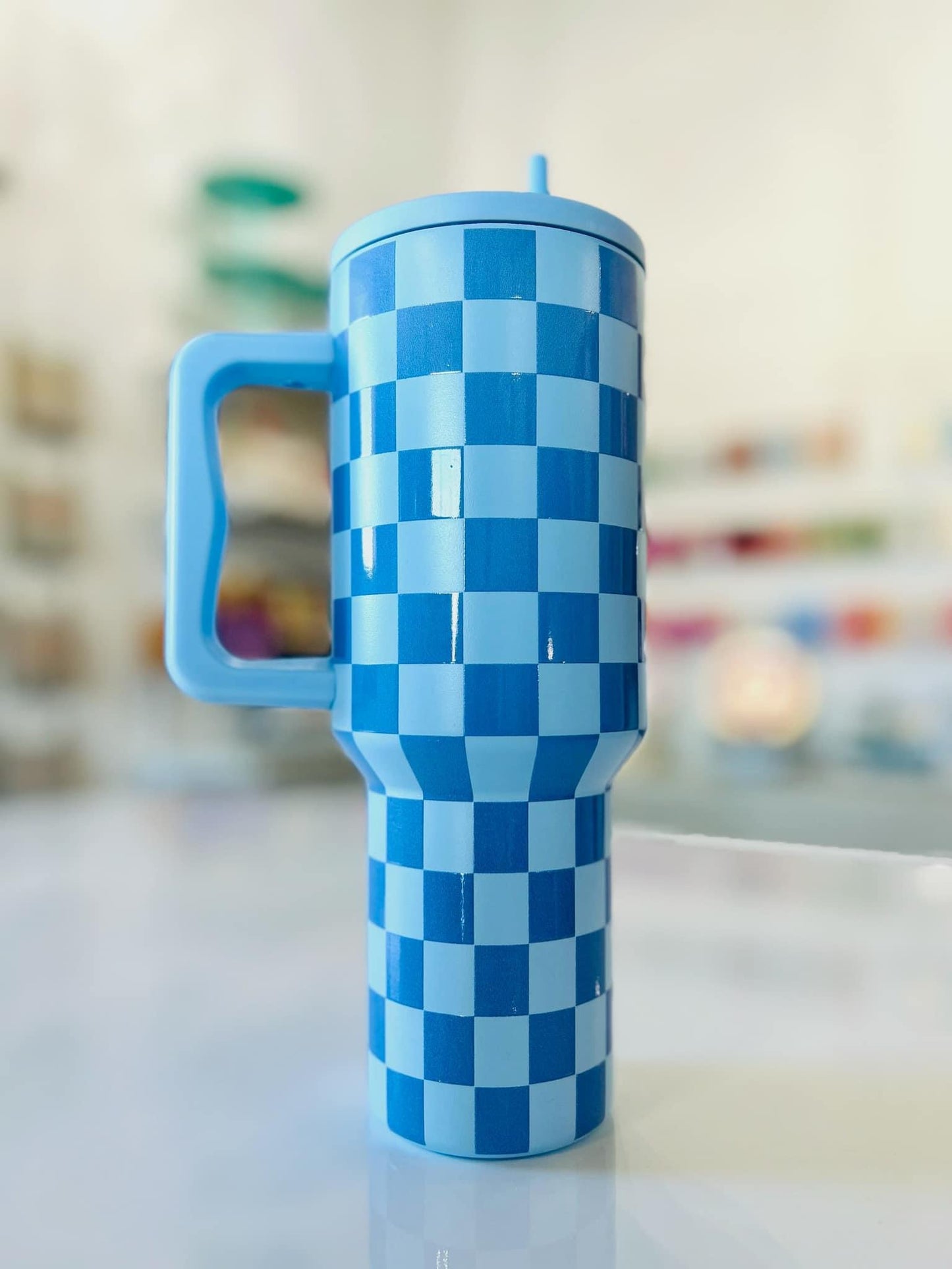 Blue Checkered 40oz Cup