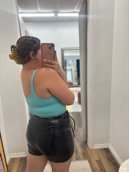 Black Leather Wrap Shorts Skirt