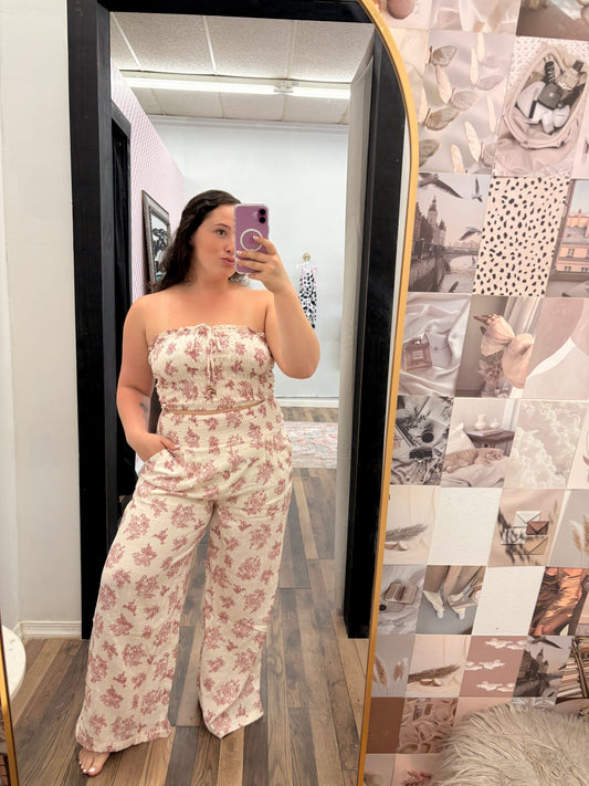 Smocked Tub Top & Wide Leg Pants Set