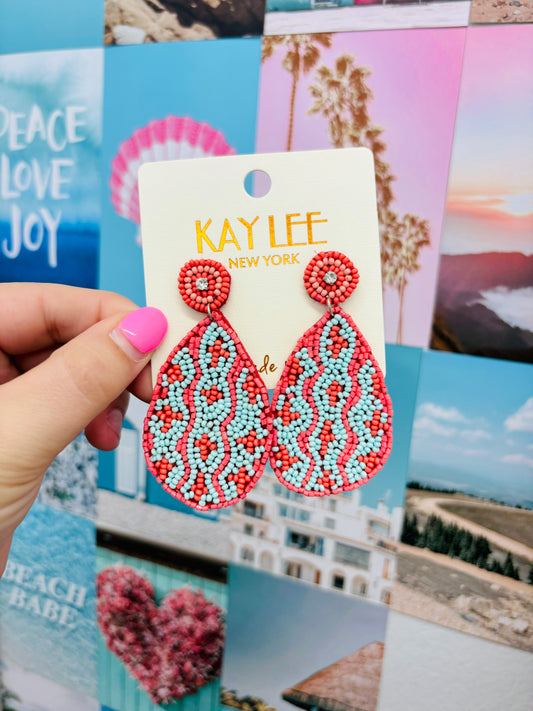 Orange/Blue Beaded Earrings