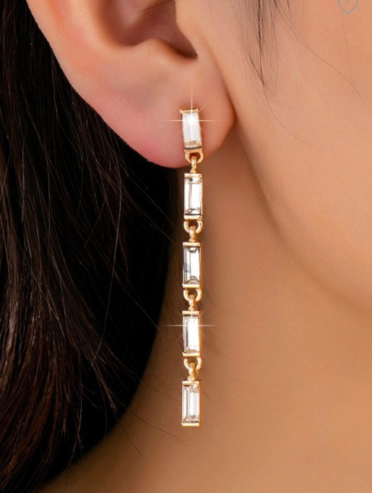 Gold Tone Baguette Drop Earrings