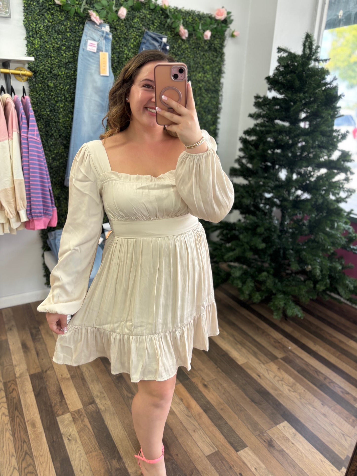 Champagne Long Sleeve Mini Dress