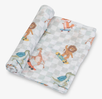 Wild Wheels Muslin Swaddle Blanket 47x47