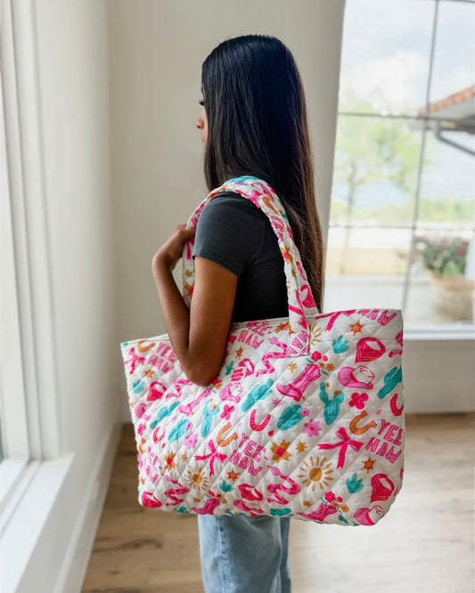 Yeehaw Doodle Carryall Quilted Tote