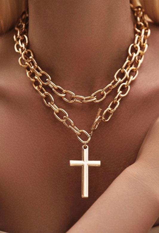 Chunky Cross Statement Necklace