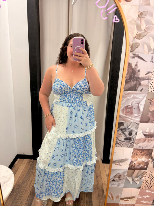 Summer Blue Patchwork Dress