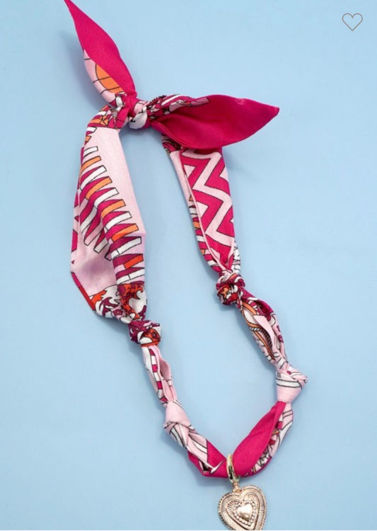 Pink Heart Scarf Necklace