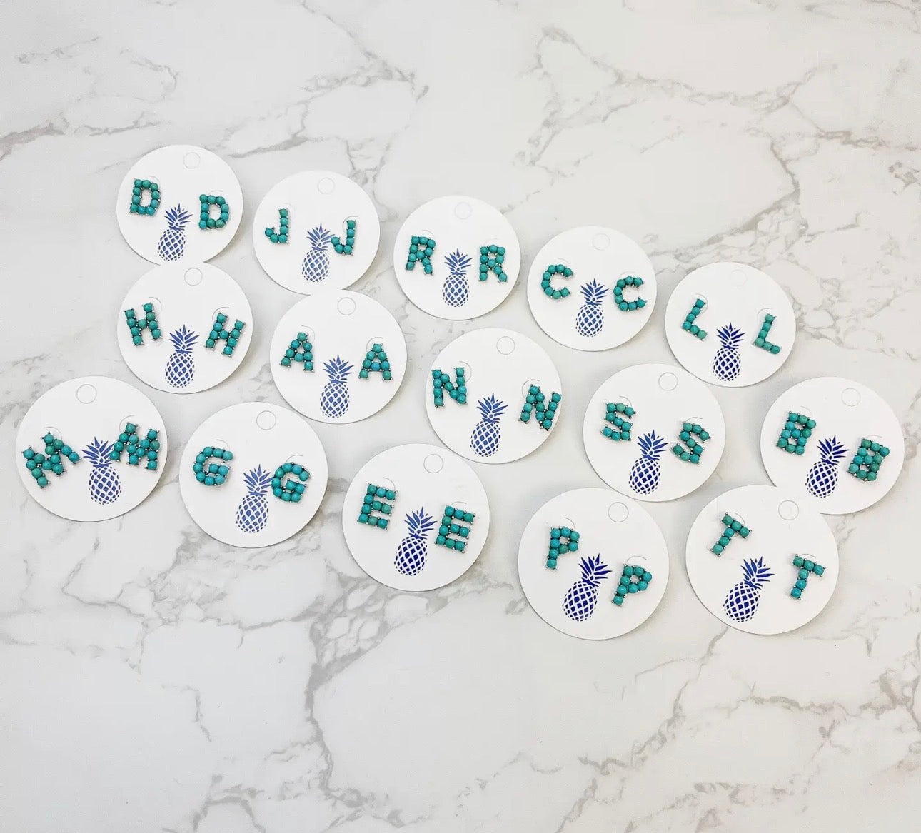 Turquoise Stone Initial Earrings