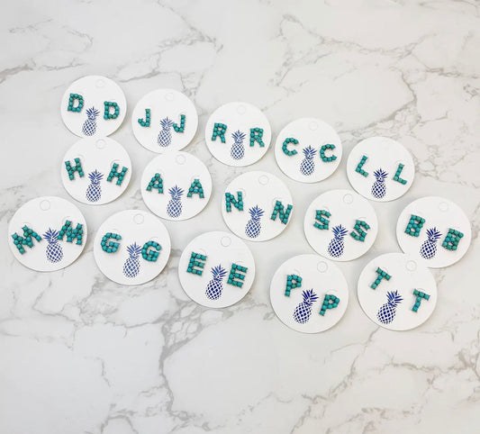 Turquoise Stone Initial Earrings