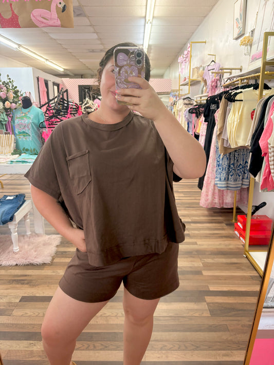 Brown Oversized Shorts Set