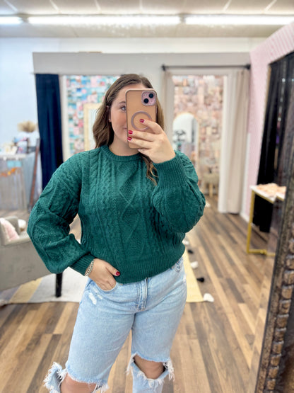 Cable Knit Deep Green Sweater
