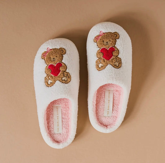 Teddy Bear Heart Slippers