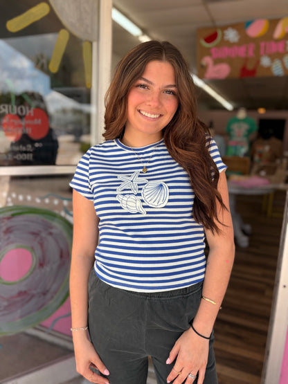 Striped Embroidery Sea Patch Top