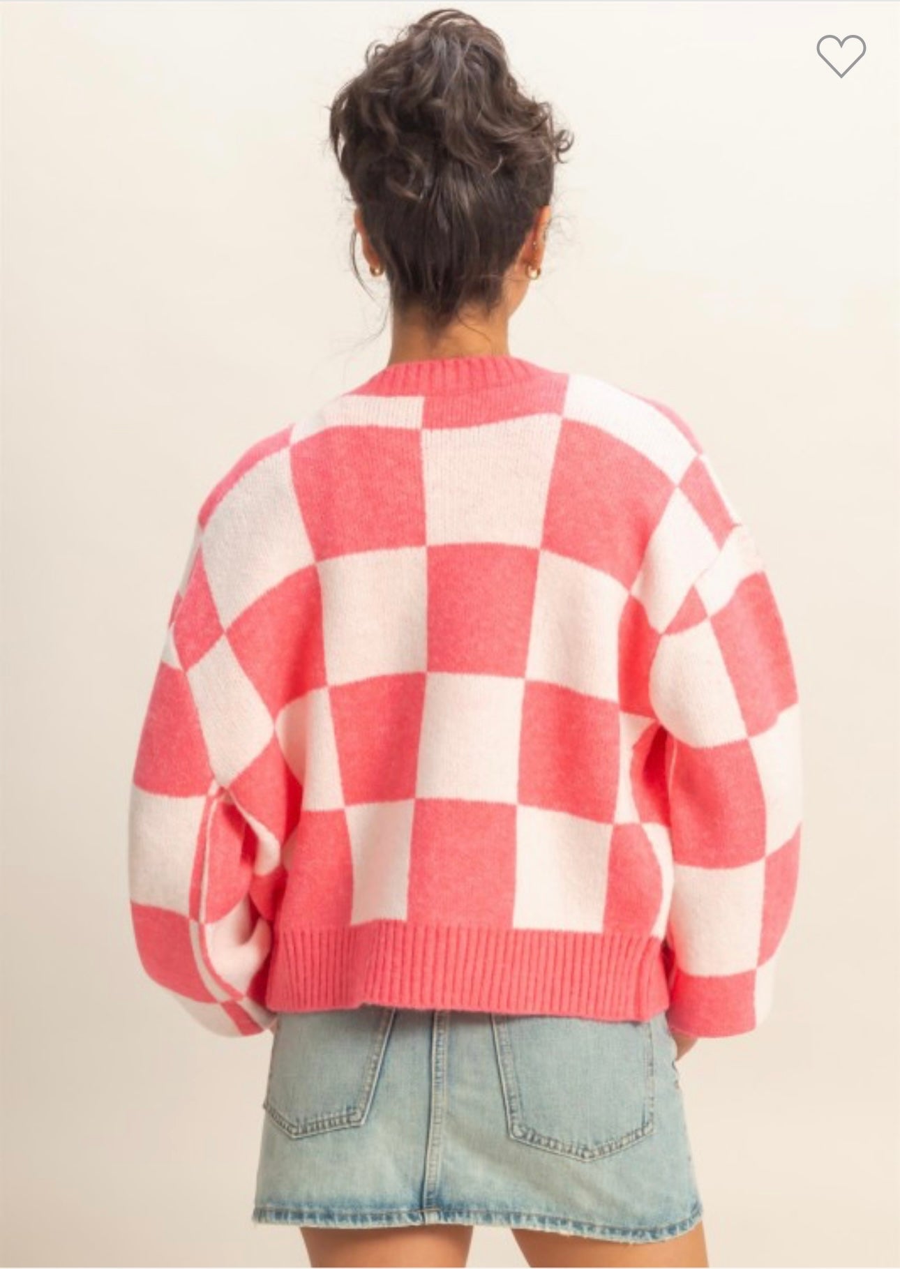 Pink Checkered Cardigan Sweater