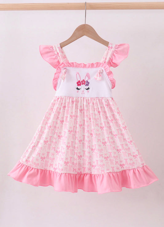 Pink Bow Bunny Embroidery Dress