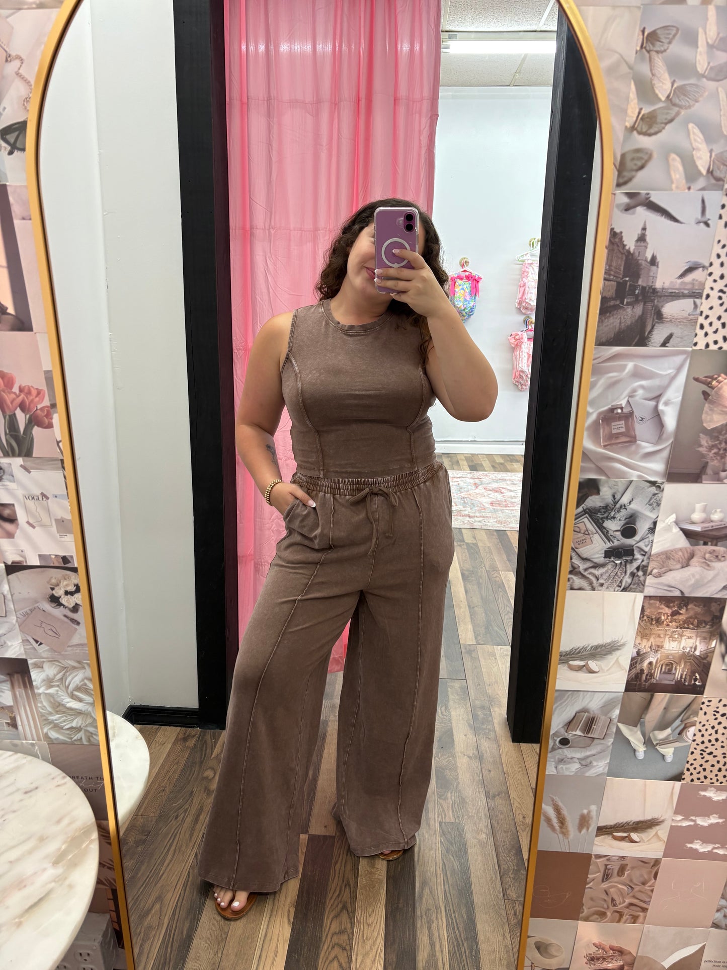 Brown Mineral Wash Pants Set