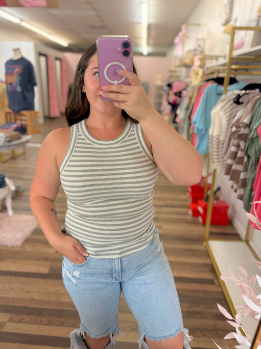 Grey Stripped Racerback Tank
