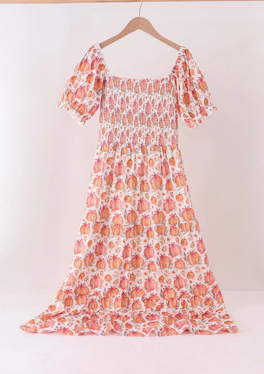Orange Pumpkin Smocked Mom Dress