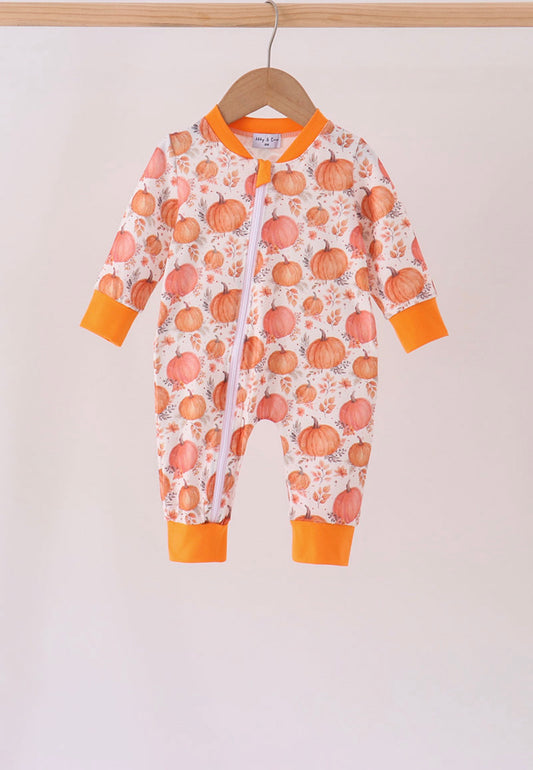 Orange pumpkin boys romper