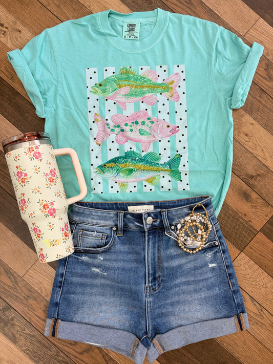 Teal & Pink Polkadot Fish Tee