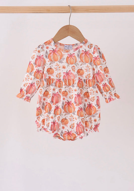 Orange Pumpkin Baby Girl Romper