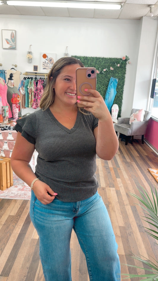 Charcoal Short Sleeve Blouse