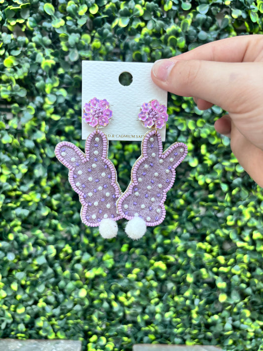 Beaded Purple Bunny Earrings