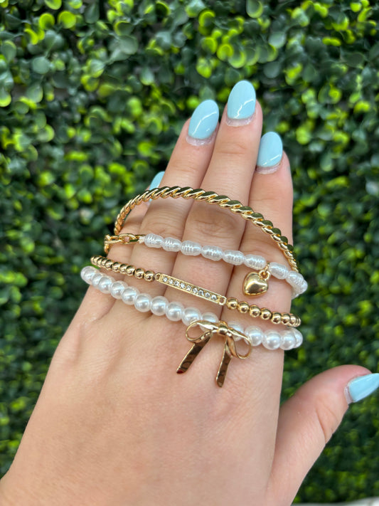Bow Pearl Chain Bracelet set