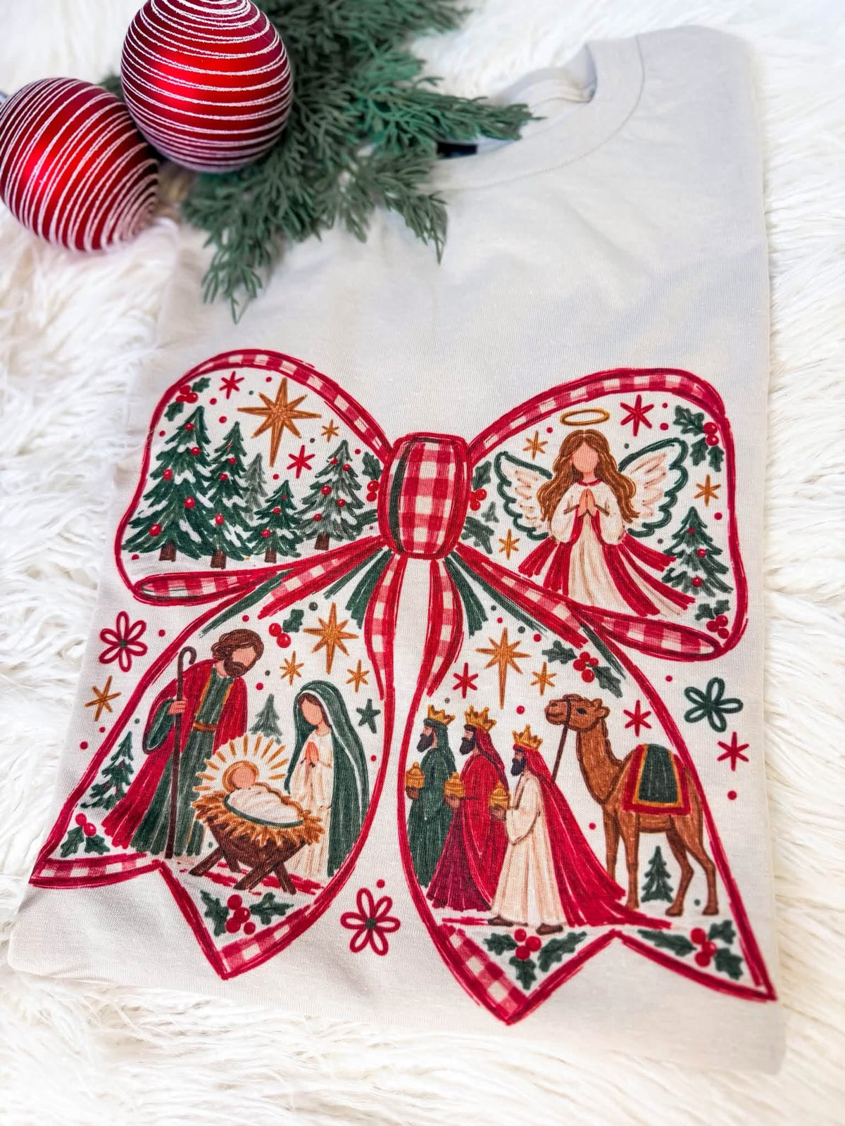 Nativity Bow Christmas Tee